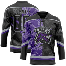 Load image into Gallery viewer, Custom Black Purple-Gray 3D Pattern Gradient Fashion Scratch Hockey Lace Neck Jersey