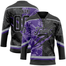 Load image into Gallery viewer, Custom Black Purple-Gray 3D Pattern Gradient Fashion Scratch Hockey Lace Neck Jersey