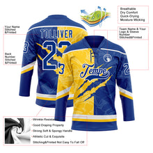 Load image into Gallery viewer, Custom Royal Yellow-White 3D Pattern Gradient Fashion Scratch Hockey Lace Neck Jersey