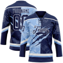 Charger l'image dans la galerie, Custom Navy Light Blue-White 3D Pattern Gradient Fashion Scratch Hockey Lace Neck Jersey