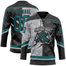 Charger l'image dans la galerie, Custom Black Teal-Gray 3D Pattern Gradient Fashion Scratch Hockey Lace Neck Jersey