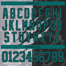 Charger l'image dans la galerie, Custom Black Teal-Gray 3D Pattern Gradient Fashion Scratch Hockey Lace Neck Jersey