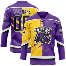 Charger l'image dans la galerie, Custom Purple Black Yellow-White 3D Pattern Gradient Fashion Scratch Hockey Lace Neck Jersey