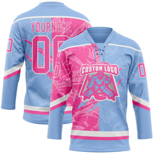 Load image into Gallery viewer, Custom Light Blue Pink-White 3D Pattern Gradient Fashion Scratch Hockey Lace Neck Jersey