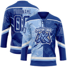Charger l'image dans la galerie, Custom Royal Light Blue-White 3D Pattern Gradient Fashion Scratch Hockey Lace Neck Jersey