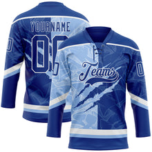Charger l'image dans la galerie, Custom Royal Light Blue-White 3D Pattern Gradient Fashion Scratch Hockey Lace Neck Jersey