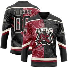 Load image into Gallery viewer, Custom Black Crimson-Cream 3D Pattern Gradient Fashion Scratch Hockey Lace Neck Jersey