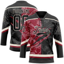 Load image into Gallery viewer, Custom Black Crimson-Cream 3D Pattern Gradient Fashion Scratch Hockey Lace Neck Jersey