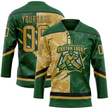 Load image into Gallery viewer, Custom Green Old Gold-Black 3D Pattern Gradient Fashion Scratch Hockey Lace Neck Jersey