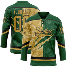 Load image into Gallery viewer, Custom Green Old Gold-Black 3D Pattern Gradient Fashion Scratch Hockey Lace Neck Jersey