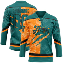 Load image into Gallery viewer, Custom Teal Bay Orange-Black 3D Pattern Gradient Fashion Scratch Hockey Lace Neck Jersey