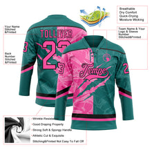 Load image into Gallery viewer, Custom Teal Pink-Black 3D Pattern Gradient Fashion Scratch Hockey Lace Neck Jersey