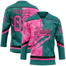 Load image into Gallery viewer, Custom Teal Pink-Black 3D Pattern Gradient Fashion Scratch Hockey Lace Neck Jersey