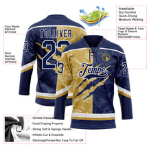 Charger l'image dans la galerie, Custom Navy Old Gold-White 3D Pattern Gradient Fashion Scratch Hockey Lace Neck Jersey