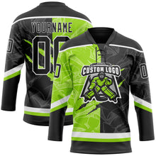 Load image into Gallery viewer, Custom Black Neon Green-White 3D Pattern Gradient Fashion Scratch Hockey Lace Neck Jersey