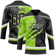 Load image into Gallery viewer, Custom Black Neon Green-White 3D Pattern Gradient Fashion Scratch Hockey Lace Neck Jersey