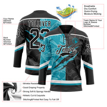 Load image into Gallery viewer, Custom Black Teal-White 3D Pattern Gradient Fashion Scratch Hockey Lace Neck Jersey