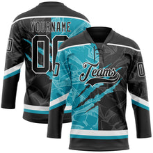 Load image into Gallery viewer, Custom Black Teal-White 3D Pattern Gradient Fashion Scratch Hockey Lace Neck Jersey