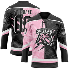 Charger l'image dans la galerie, Custom Black Light Pink-White 3D Pattern Gradient Fashion Scratch Hockey Lace Neck Jersey