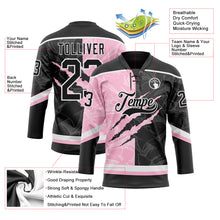 Charger l'image dans la galerie, Custom Black Light Pink-White 3D Pattern Gradient Fashion Scratch Hockey Lace Neck Jersey