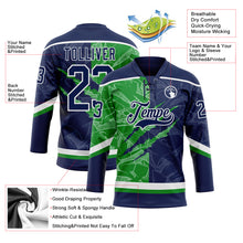 Load image into Gallery viewer, Custom Navy Grass Green-White 3D Pattern Gradient Fashion Scratch Hockey Lace Neck Jersey