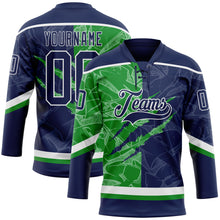 Load image into Gallery viewer, Custom Navy Grass Green-White 3D Pattern Gradient Fashion Scratch Hockey Lace Neck Jersey
