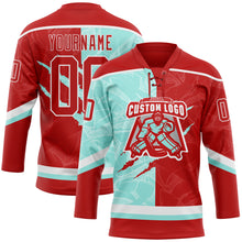 Load image into Gallery viewer, Custom Red Ice Blue-White 3D Pattern Gradient Fashion Scratch Hockey Lace Neck Jersey