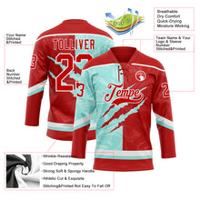 Load image into Gallery viewer, Custom Red Ice Blue-White 3D Pattern Gradient Fashion Scratch Hockey Lace Neck Jersey