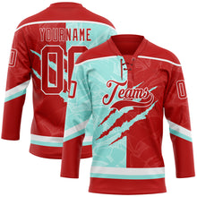 Load image into Gallery viewer, Custom Red Ice Blue-White 3D Pattern Gradient Fashion Scratch Hockey Lace Neck Jersey