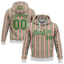 Load image into Gallery viewer, Custom Stitched White Grass Green-Red 3D Christmas Stripe Sports Pullover Sweatshirt Hoodie