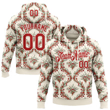 Load image into Gallery viewer, Custom Stitched Cream Red-Cream 3D Christmas Damask Floral Sports Pullover Sweatshirt Hoodie