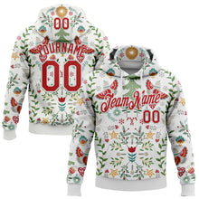 Load image into Gallery viewer, Custom Stitched White Red-White 3D Christmas Floral Sports Pullover Sweatshirt Hoodie