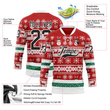 Laden Sie das Bild in den Galerie-Viewer, Custom Red Black-White 3D Christmas Ugly Sweater Hockey Lace Neck Jersey