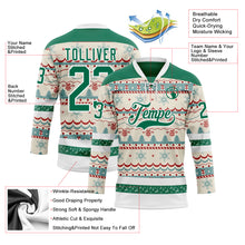 Laden Sie das Bild in den Galerie-Viewer, Custom Red Kelly Green-White 3D Christmas Ugly Sweater Hockey Lace Neck Jersey