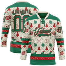 Загрузить изображение в средство просмотра галереи, Custom Cream Kelly Green-Red 3D Christmas Hockey Lace Neck Jersey