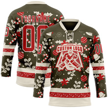 Load image into Gallery viewer, Custom Olive Red-White 3D Christmas Hockey Lace Neck Jersey
