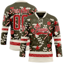 Load image into Gallery viewer, Custom Olive Red-White 3D Christmas Hockey Lace Neck Jersey