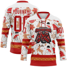 Load image into Gallery viewer, Custom White Red-White 3D Christmas Hockey Lace Neck Jersey
