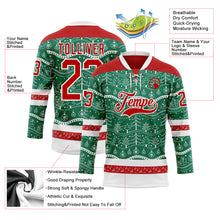 Charger l'image dans la galerie, Custom Kelly Green Red-White 3D Christmas Hockey Lace Neck Jersey