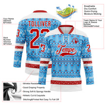 Charger l'image dans la galerie, Custom Sky Blue Red-White 3D Christmas Ugly Sweater Hockey Lace Neck Jersey