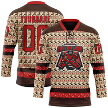 Загрузить изображение в средство просмотра галереи, Custom City Cream Red-Brown 3D Christmas Hockey Lace Neck Jersey