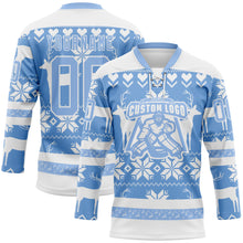 Charger l'image dans la galerie, Custom White Light Blue-White 3D Christmas Ugly Sweater Hockey Lace Neck Jersey