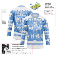 Charger l'image dans la galerie, Custom White Light Blue-White 3D Christmas Ugly Sweater Hockey Lace Neck Jersey