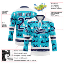 Laden Sie das Bild in den Galerie-Viewer, Custom Lakes Blue Navy-White 3D Christmas Hockey Lace Neck Jersey