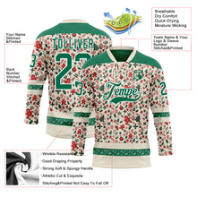 Загрузить изображение в средство просмотра галереи, Custom Cream Kelly Green-White 3D Christmas Hockey Lace Neck Jersey