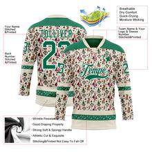 Загрузить изображение в средство просмотра галереи, Custom Cream Kelly Green-White 3D Christmas Hockey Lace Neck Jersey