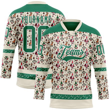 Загрузить изображение в средство просмотра галереи, Custom Cream Kelly Green-White 3D Christmas Hockey Lace Neck Jersey