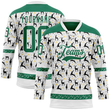 Загрузить изображение в средство просмотра галереи, Custom White Kelly Green-White 3D Christmas Hockey Lace Neck Jersey