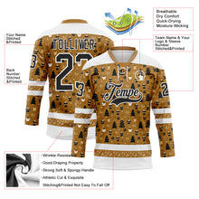 Laden Sie das Bild in den Galerie-Viewer, Custom Old Gold Black-White 3D Christmas Hockey Lace Neck Jersey