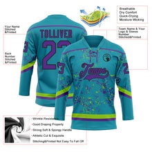 Laden Sie das Bild in den Galerie-Viewer, Custom Teal Purple Neon Green-Black 3D Pattern Fragment Art Hockey Lace Neck Jersey